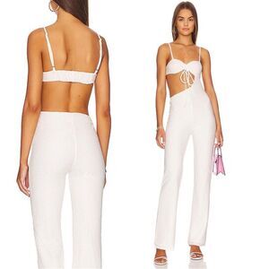 Camila Coelho Aurora Cutout Jumpsuit in White Textured Stretch Burnout REVOLVE